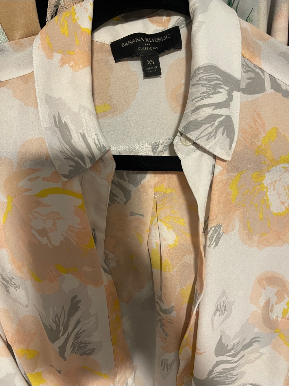 Banana Republic Floral Print Blouse in Peach, Gray & Yellow tones